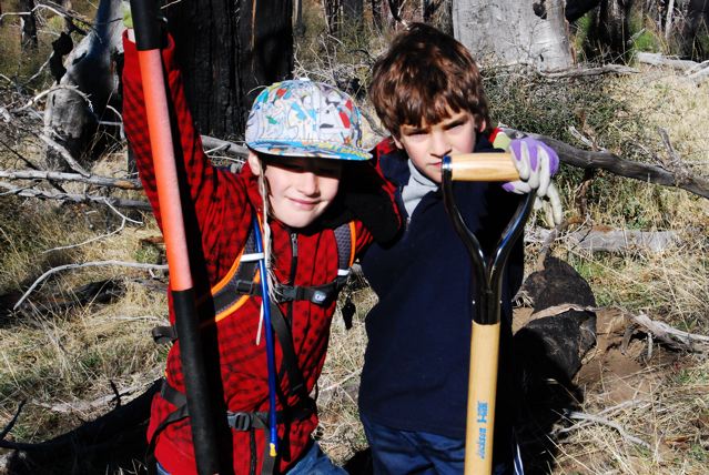 Ian & Lucas take a break from trail work