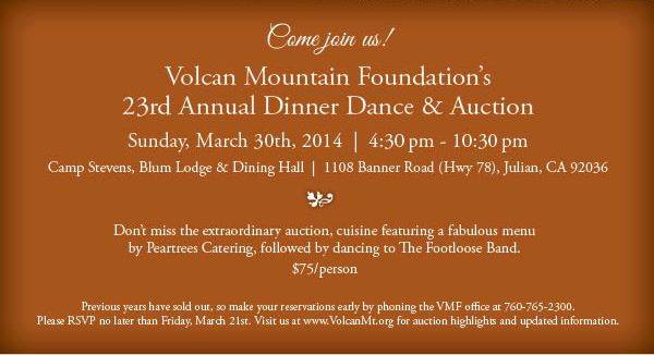 2014 Volcan Mountain Foundation Dinner Dance & Auction, Sunday, March 30th